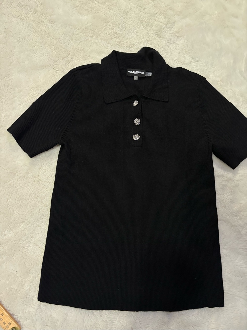Karl Lagerfeld Black Short-Sleeve Polo with Embellished Buttons stretchy #1